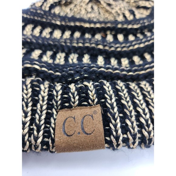 CC BEANIE Metallic Chunky Soft Stretch Cable Knit Beanie Skull Cap Hat - Picture 2 of 4